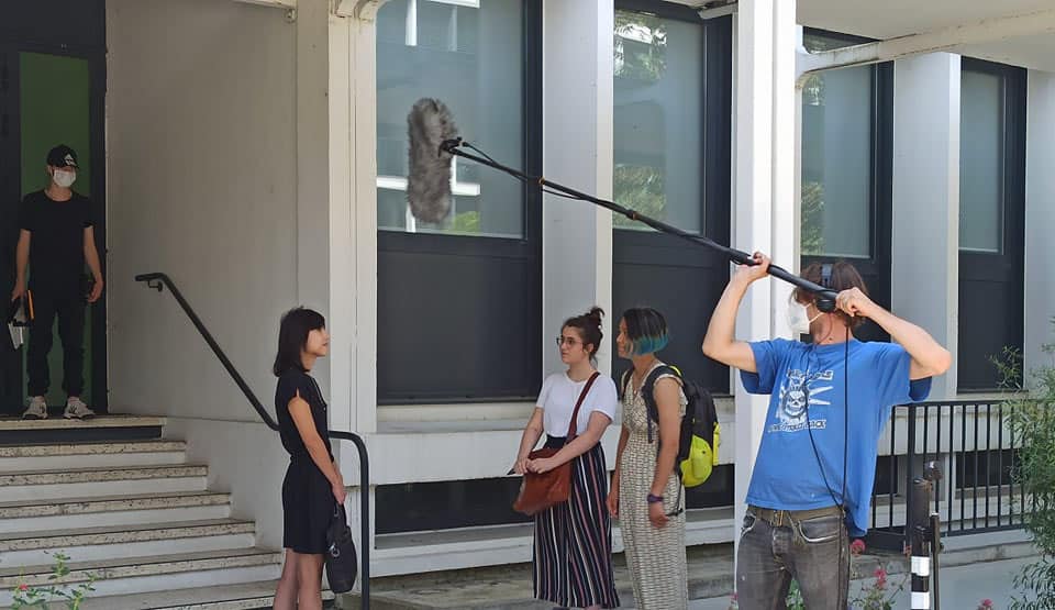 Prise de son lors du tournage dans la galerie de l'Université